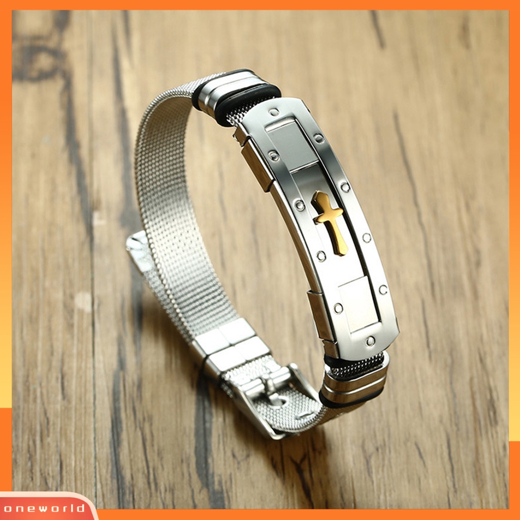 [EONE] Pria Gelang Salib Stainless Steel Indah Permukaan Halus Adjustable Pergelangan Tangan Bangle Hadiah