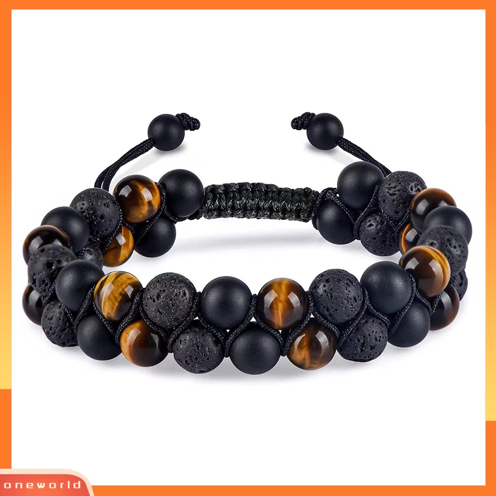 [EONE] Manik-manik Gelang Adjustable Manik-Manik Lapisan Ganda Perlindungan Tiga Tali Elastis Membawa Keberuntungan Hadiah Pria Wanita Alami Faux Tiger Eye Healing Bracelet Untuk Teman