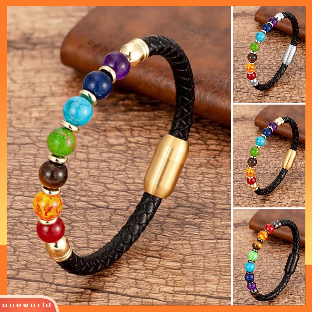 [EONE] Charm Gelang Double Layer Tali Dikepang Vintage Pengerjaan Halus Manik-Manik Warna-Warni Menghias Karat-Bukti Dikepang Gelang Kulit Imitasi Untuk Pakaian Sehari-Hari