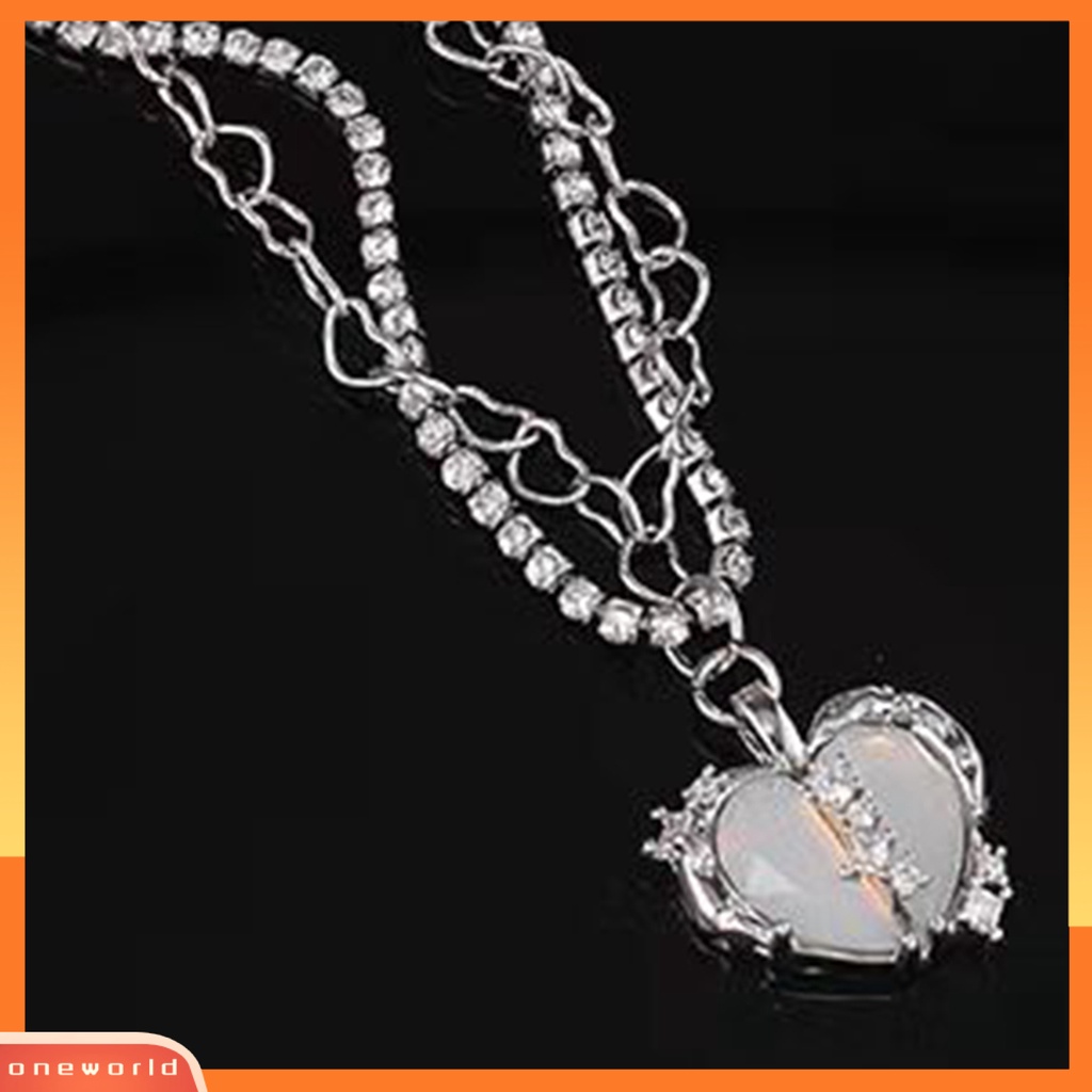 [EONE] Wanita Kalung Hati Berlian Imitasi Perhiasan Gaya Perancis Dapat Disesuaikan Kalung Anting Cincin Perhiasan Hadiah