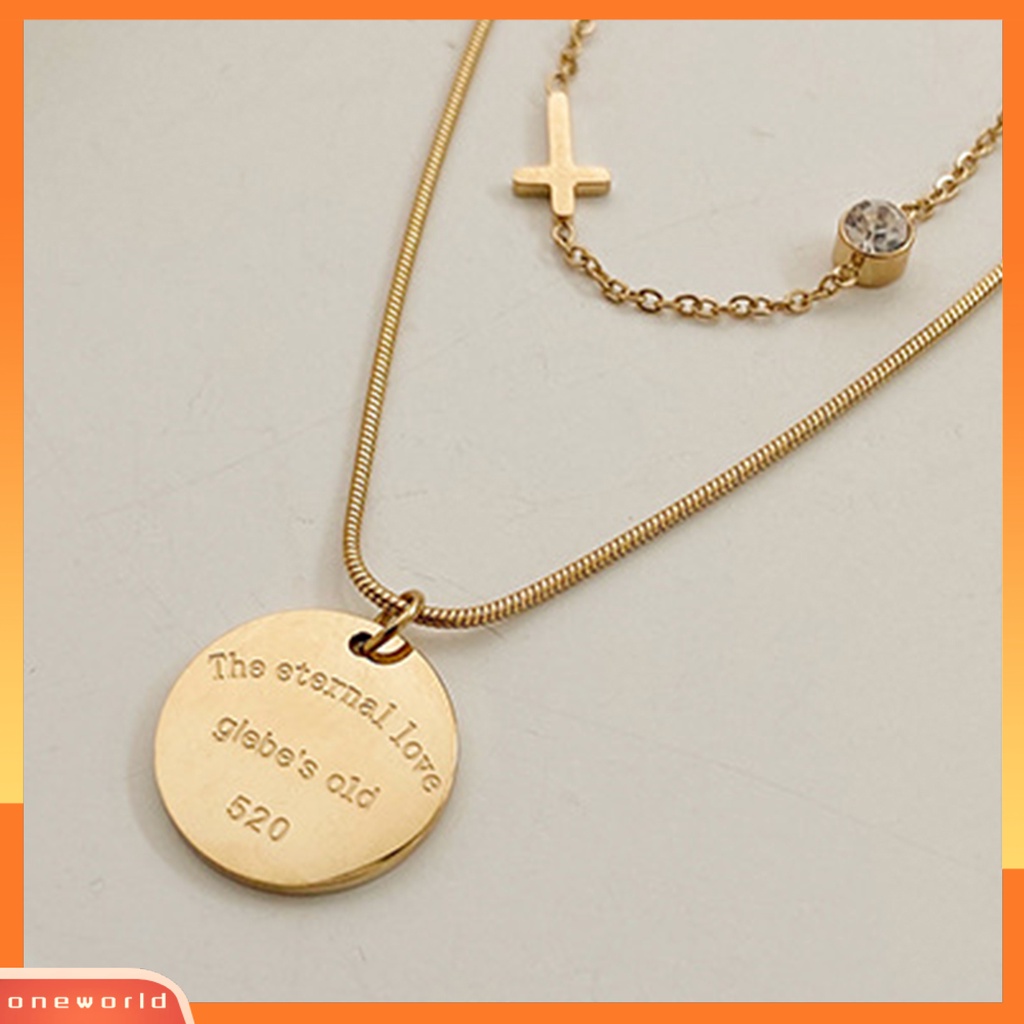 [EONE] Kalung Wanita Dua Lapisan Liontin Bulat Perhiasan Kalung Huruf Vintage Untuk Perjamuan