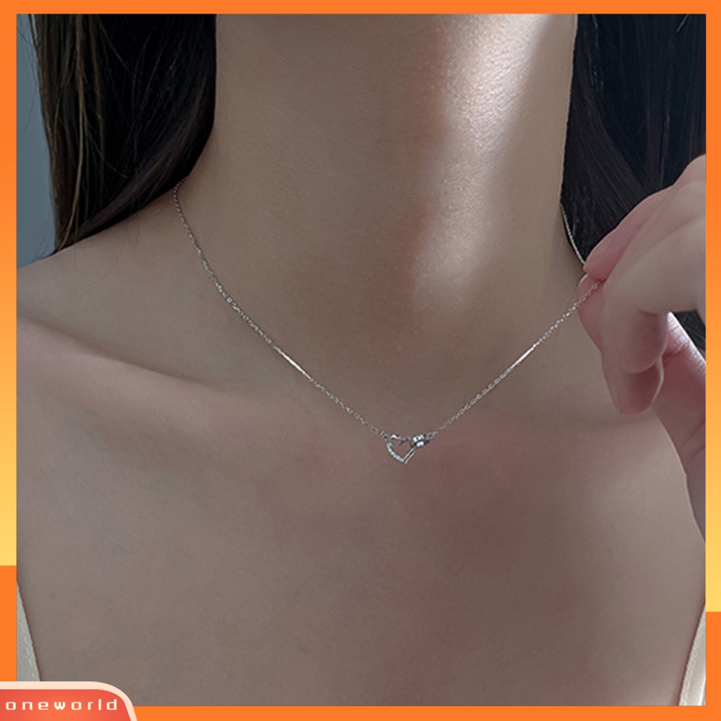 [EONE] Wanita Kalung Berlian Imitasi Mengkilap Hias Adjustable Semua Pertandingan Perhiasan Hadiah Berbentuk Hati Wanita Cinta Cincin Interlock Klavikula Rantai Kalung Untuk Pacaran