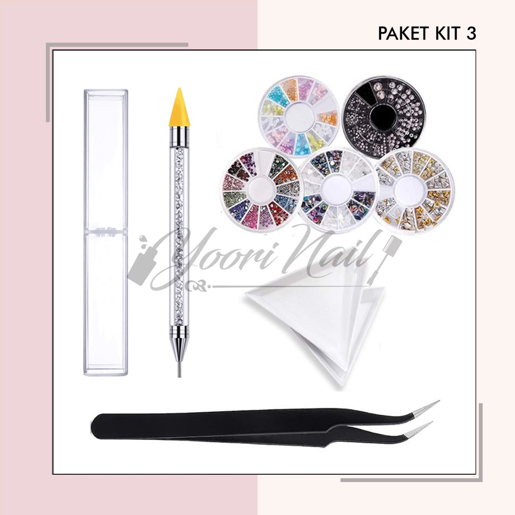 Nail art kit package 3 perlengkapan nail art paket decoration nail  paket nail lengkap hiasan kuku