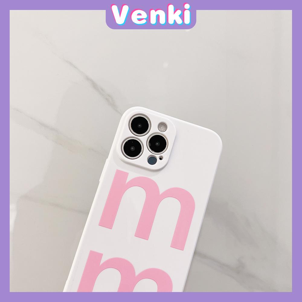 VENKI - For iPhone 11 iPhone Case Film TPU Soft Case White Glossy Simple Pink Letters Camera Protection Shockproof Compatible with iPhone 14 13 Pro max 12 Pro Max xr xs max 7 8Plus