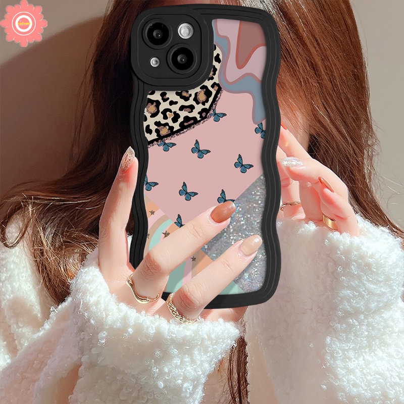 Ins Fashion Retro Fantasy Butterfly Phone Case Untuk iPhone 7Plus XR 11 6s 7 8 6 Plus 14 13 12 Pro Max 14 X XS Max SE 2020 Wavy Edge Silicon Lembut Tpu Back Full Cover