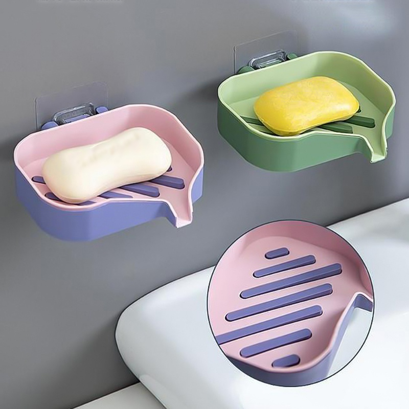 Two Tone Double Layer Soap Drainer Holder/Rak Pengering Penyimpanan Sabun Shower Tempel Dinding Kamar Mandi