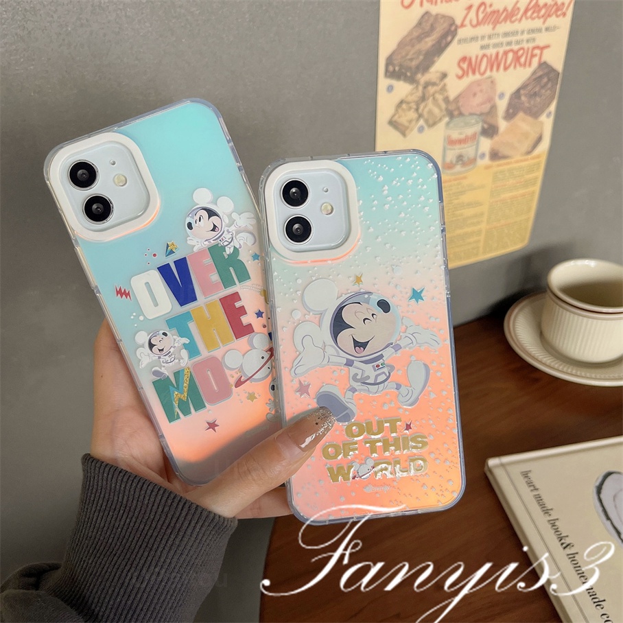 Compatible For IPhone 14 13 12 11 Pro Max X XR Xs Max 8 7 Plus SE 2020 Kompatibel Untuk Cute Mouse Astronot IMD Laser Gradient Phone Case TPU Lembut Shockproof Cover Pelindung