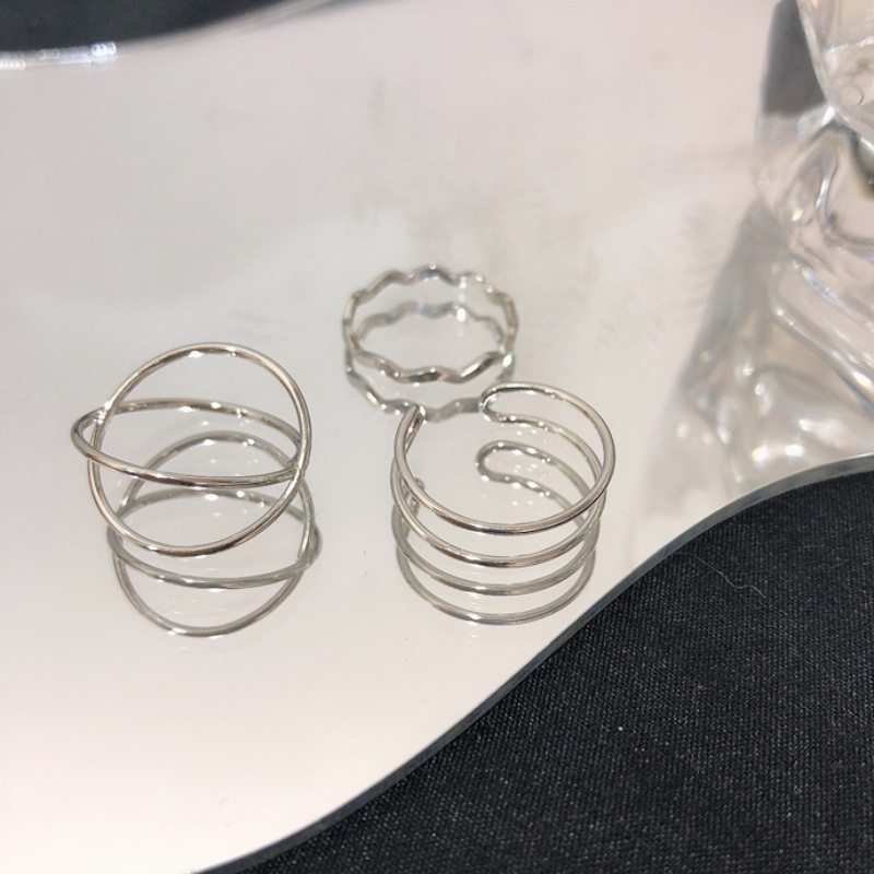 We Flower 3PCs / Set Cincin Buku Jari Aneka Bentuk Warna Silver Untuk Wanita