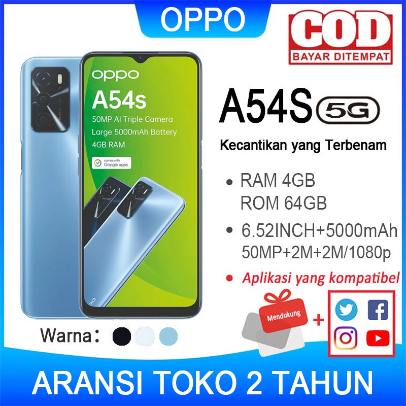 OPPO A54S HP RAM 4/64G ARANSI TOKO 2 TAHUN [5000mAh,13MP Triple Camera, HD+ Eye-care Display]