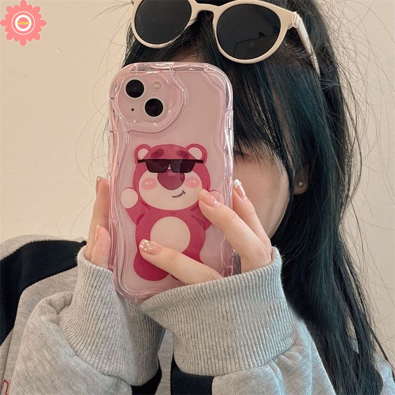 IPHONE Casing Manyo Kartun Indah Kompatibel Untuk Iphone11 14 13 12 Pro Max XR 7 8 6s 6 Plus X XS Max SE 2020 3D Wavy Curved Edge Glossy Titik Gelombang Beruang Strawberry Lucu Soft Cover