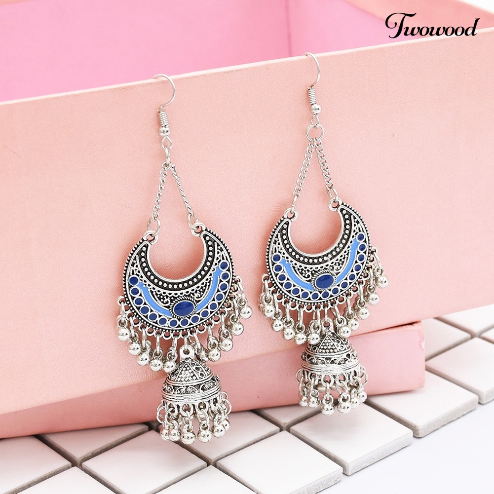 Twowood Vintage Wanita/'s Bohemian Rumbai Berongga Bell Drop Menjuntai Kait Anting Perhiasan