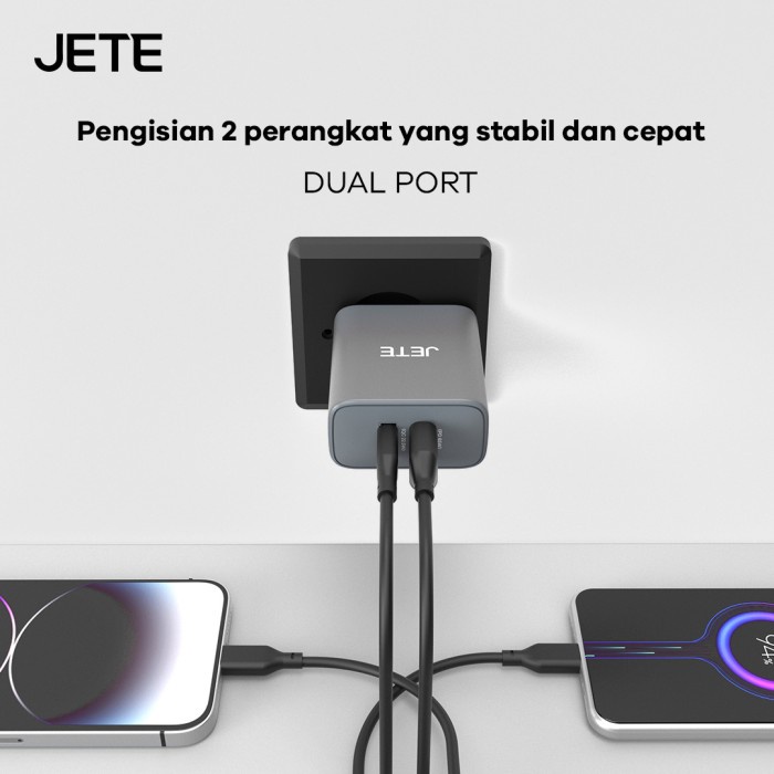 JETE E22 Charger GaN 65Watt Fast Charging 2 Port USB TypeC Garansi 2th