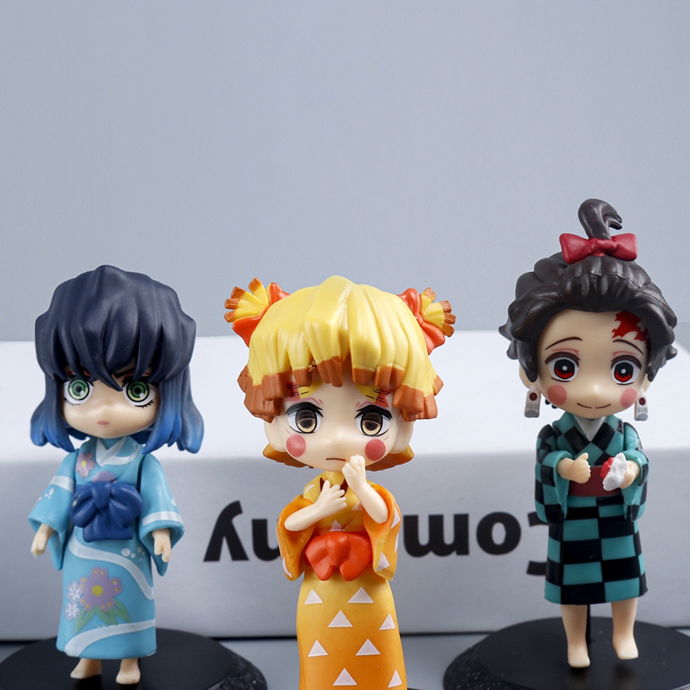 Demon Slayer Kimono Kamado Tanjirou Zenitsu Agatsuma Hashibira Inosuke 6 Pcs PVC Angka Dekorasi Desktop Mainan