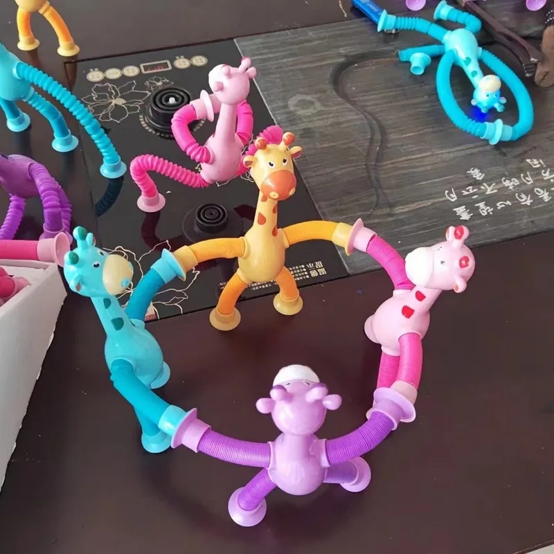Novelty Decompression Toy/Mainan Puzzle Jerapah Tabung Melar/Kartun Suction Cup Telescopic Giraffe Shape Bermain Anak