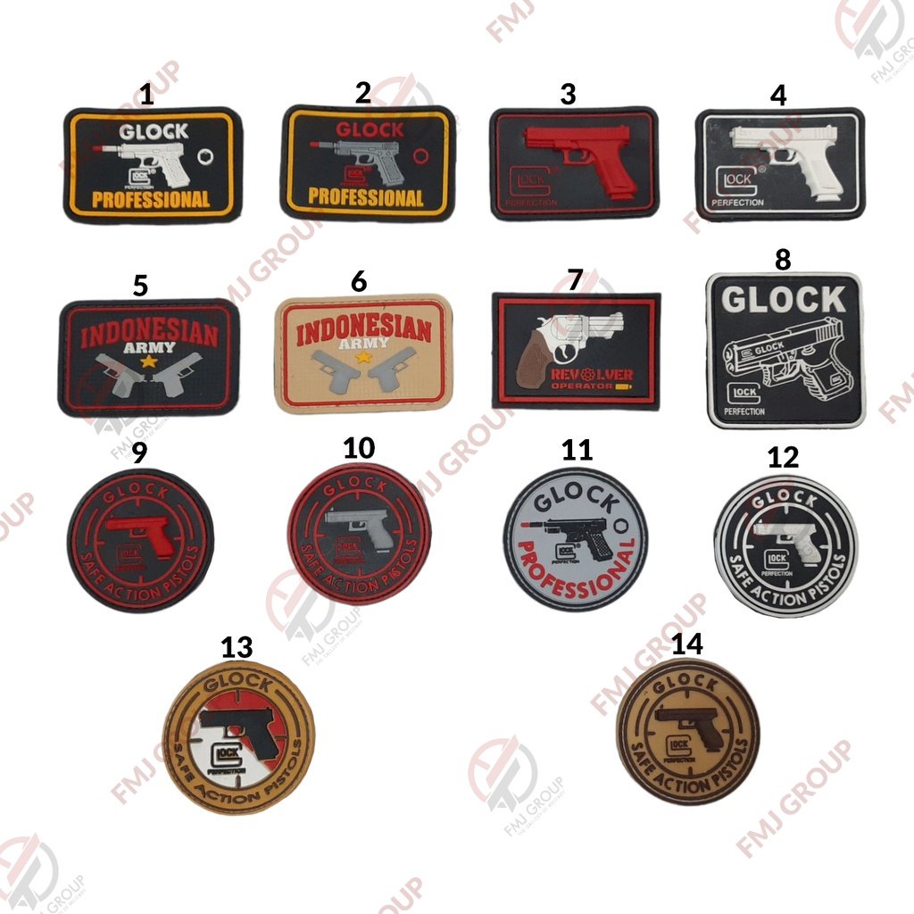 Emblem Patch Rubber Logo Glock, Glock Perfection, Glock Profesional Indonesian Army Velcro Perekat