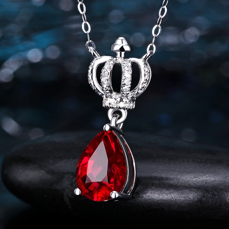 Goldkingdom Fashion Perhiasan Aksesoris Ready Stock Natural Ruby Klavikula Rantai Perempuan Mozambik Berlian Merah Mahkota Kalung