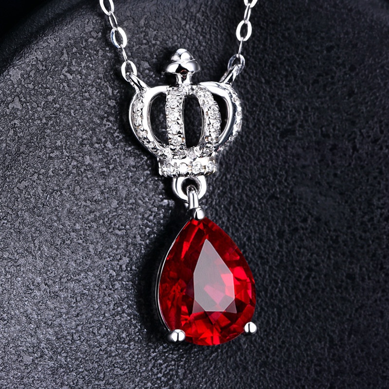 Goldkingdom Fashion Perhiasan Aksesoris Ready Stock Natural Ruby Klavikula Rantai Perempuan Mozambik Berlian Merah Mahkota Kalung