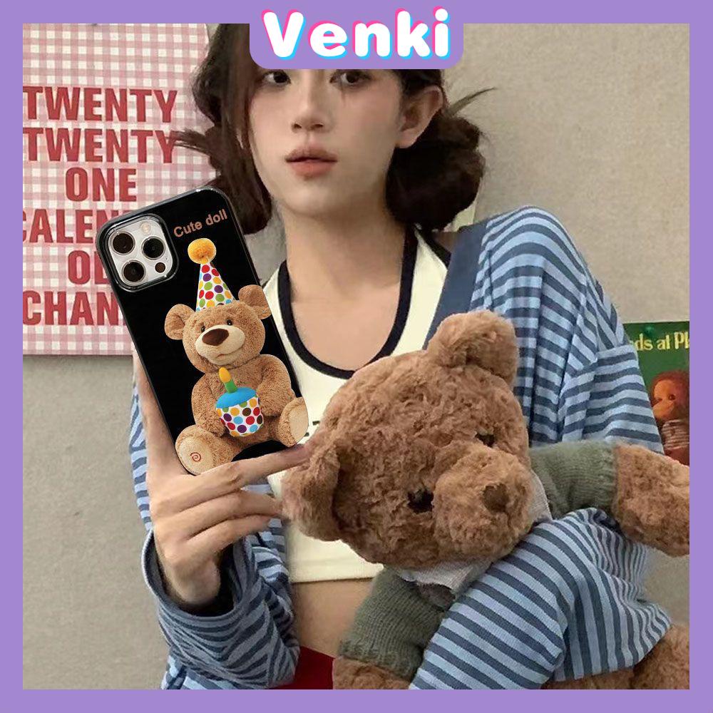 VENKI - For iPhone 11 iPhone Case Black Glossy TPU Soft Case Shockproof Protection Camera Cute Doll Bear Compatible with iPhone 14 13 Pro max 12 Pro Max xr xs max 7Plus 8Plus