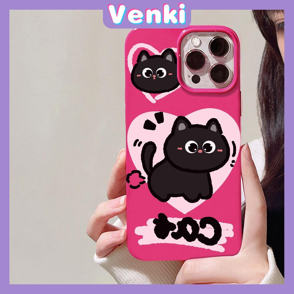 VENKI - For iPhone 11 iPhone Case Red Glossy TPU Soft Case Shockproof Protection Camera Cute Love Black Cat Compatible with iPhone 14 13 Pro max 12 Pro Max xr xs max 7Plus 8Plus