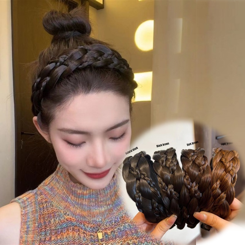 Lima Helai Wig Hairband Sandwich Kepang Rambut Klip Hiasan Kepala Adonan Goreng Melintir Kepang Anyaman Tangan Murni Tinggi Tengkorak Atas Ikat Kepala