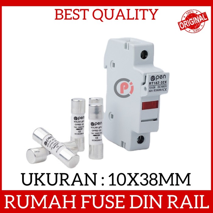 RT18-32 Fuse Holder 10x38mm Rumah Sekring Skring Box Mouting Din Rail