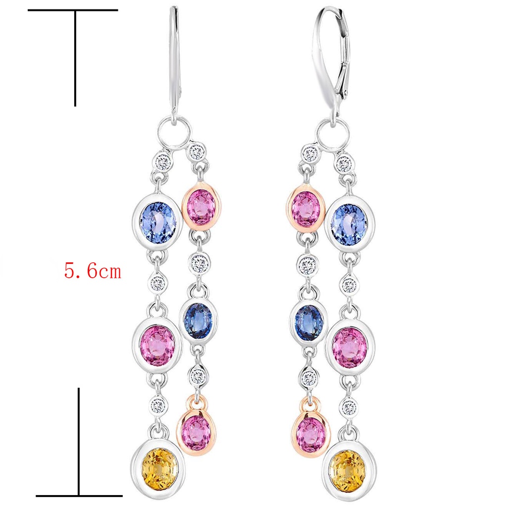 Goldkingdom Aksesoris Perhiasan Fashion Ready Stock Colorful Tourmaline Earrings Anting Gaya Panjang Anting Serbaguna Berlian Merah Muda Anting Warna Ganda