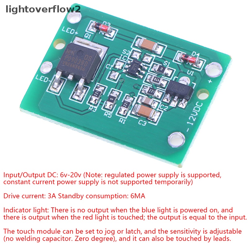 [lightoverflow2] 12v Saklar Sentuh Kapasitif Sensor Modul Push Button Touching Key Module Jog Kait DC 6-20V 3A TTP223 [ID]