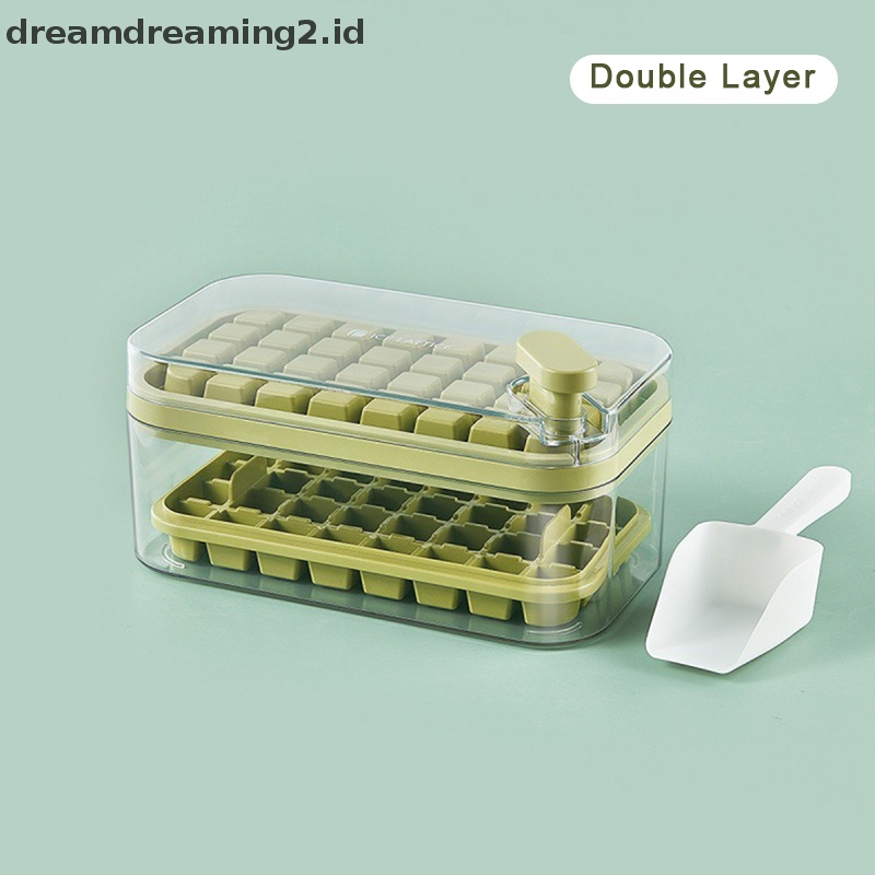 (drea) 1pc Cetakan Es Tipe Tekan Satu Tombol Kotak Plastik Ice Cube Maker Ice Tray Mold//