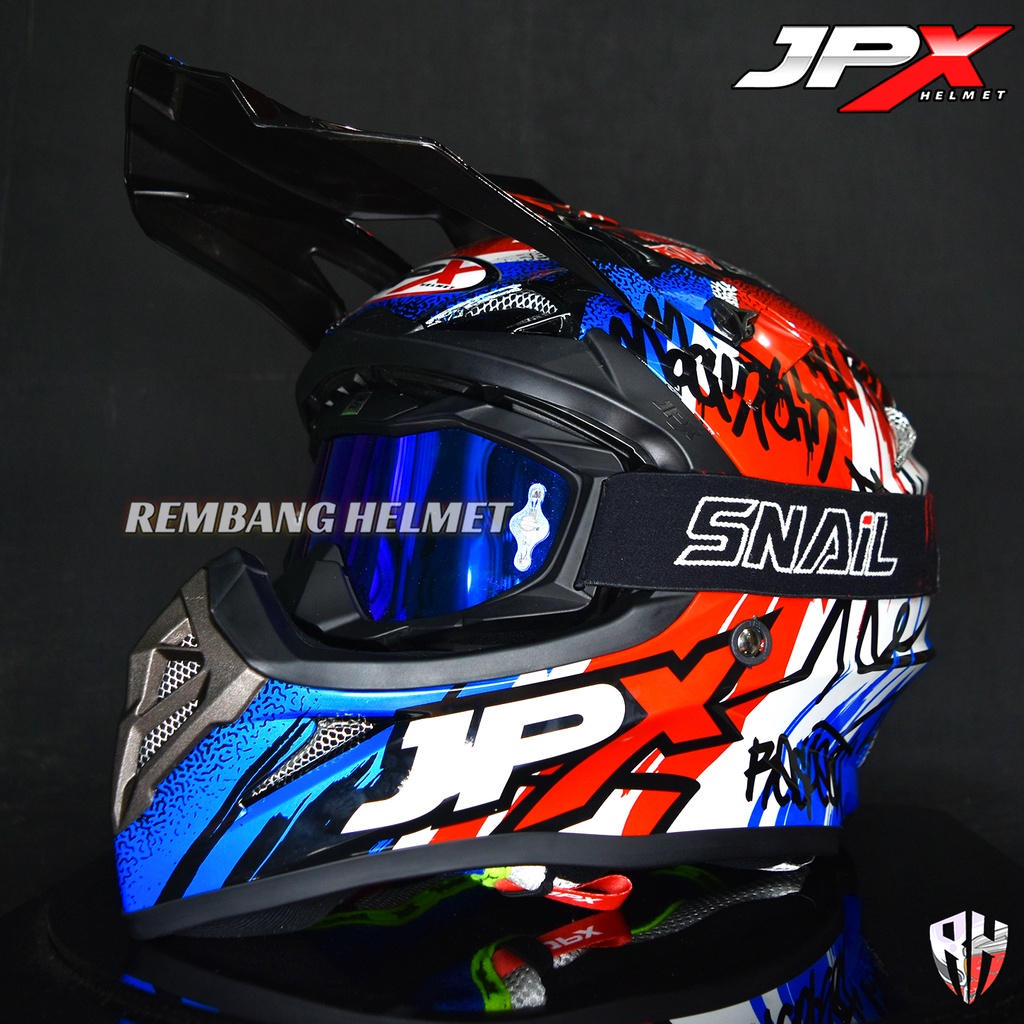 HELM JPX CROSS_FOX1 X6 - SUPER BLACK GLOSS PAKET GANTENG GOOGLE SNAIL HELM JPX KLX ORIGINAL HELMET M
