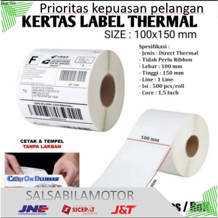 

Kertas Thermal/Sticker/Label Thermal Kertas A6 ukuran 100x150 500 pcs - 100x150 mm