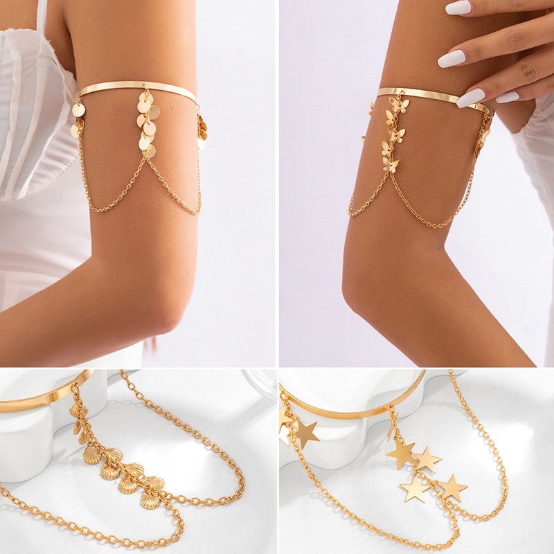 Gelang Lengan Punk Bulu Daun Yunani Romawi Silver Gold Minimalis Bangle Upper Arm Cuff Untuk Wanita Perempuan Rumbai Ban Lengan