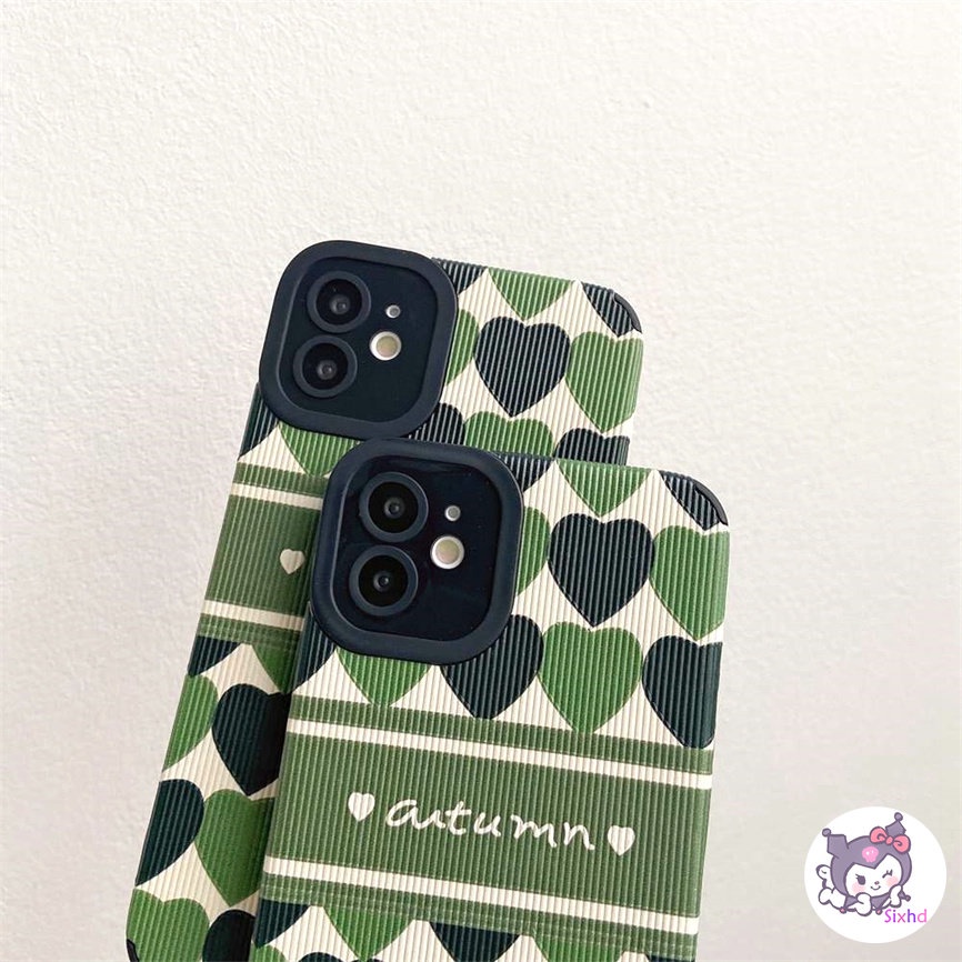 IPHONE Kompatibel Untuk Iphone14 13 12 11 Pro Max SE 2020 X Xr Xs Max8 7 Plus Kreatif Fashion Hijau Cinta Garis Perlindungan Shockproof Casing Ponsel Lembut Silicon Cover XJJJJ