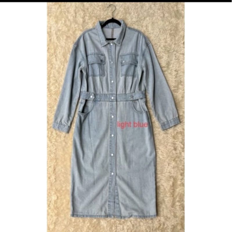 Dress Wanita Long Denim Import Casual Midi Dress Jeans Halus Premium