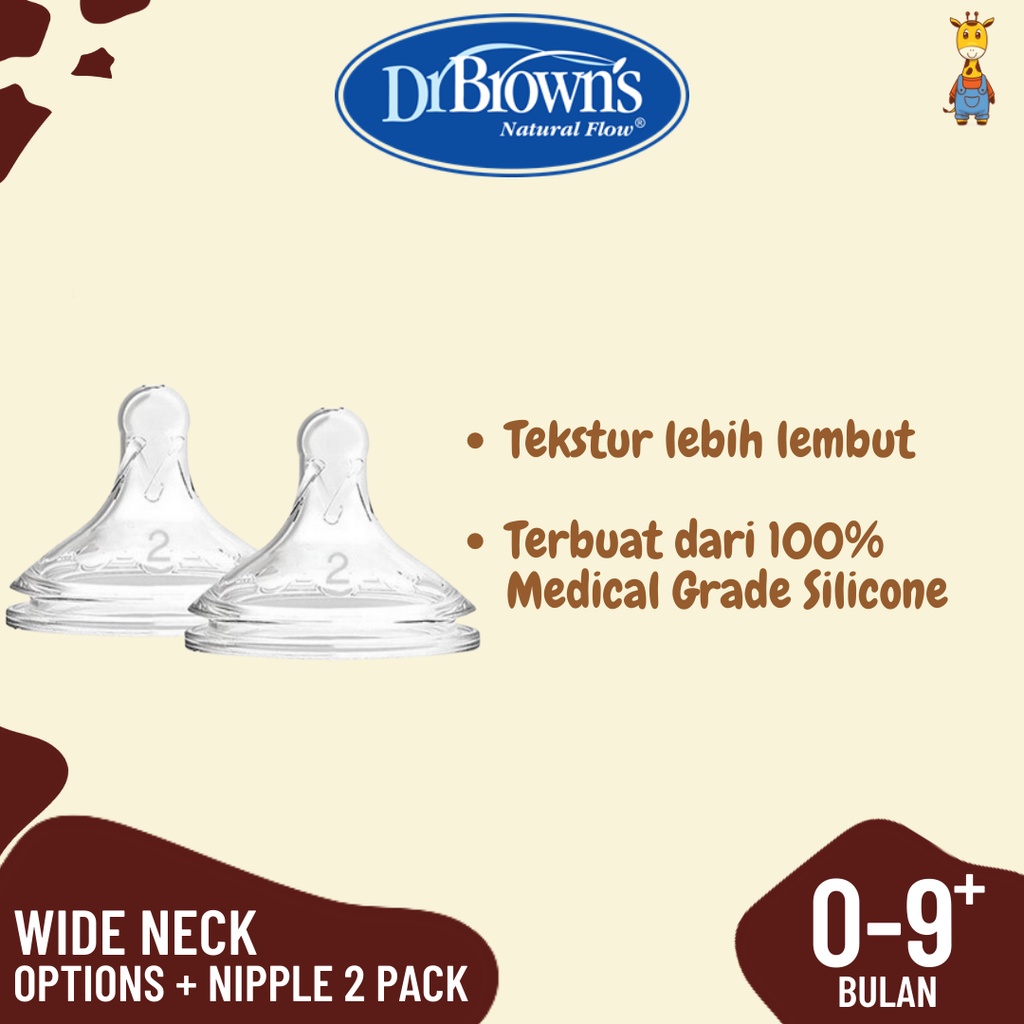 Dr. Brown's Silicone Wide-Neck &quot;Options+&quot; Nipple, 2-Pack / Dot Botol Susu