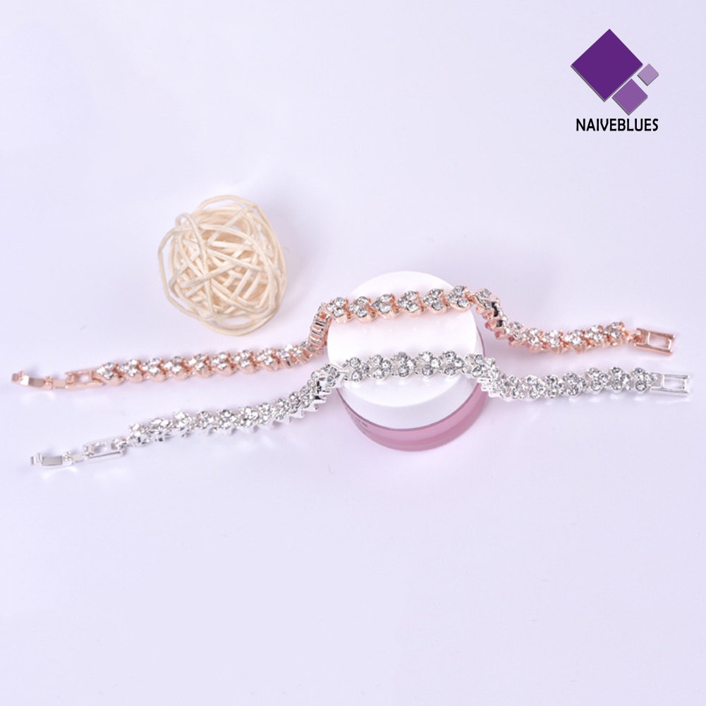 &lt; Naiveblues &gt; Gelang Wanita Hias Berlian Imitasi Berkilau Bangle Adjustable Untuk Pesta