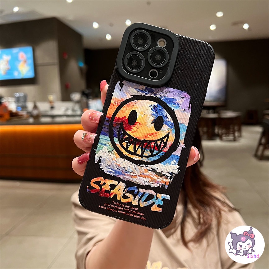 IPHONE Kreatif Fashion Graffiti Smiley Face Kompatibel Untuk Iphone14 13 12 11 Pro Max SE 2020 X Xr Xs Max 87 Plus Perlindungan Shockproof Casing Ponsel Lembut Silicon Cover XJJJJ