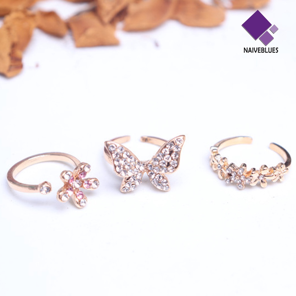 &lt; Naiveblues &gt; Cincin Jari Bentuk Indah Bahan Alloy Tahan Karat Wanita Berkilau Kupu-Kupu Perhiasan Pernikahan Lady