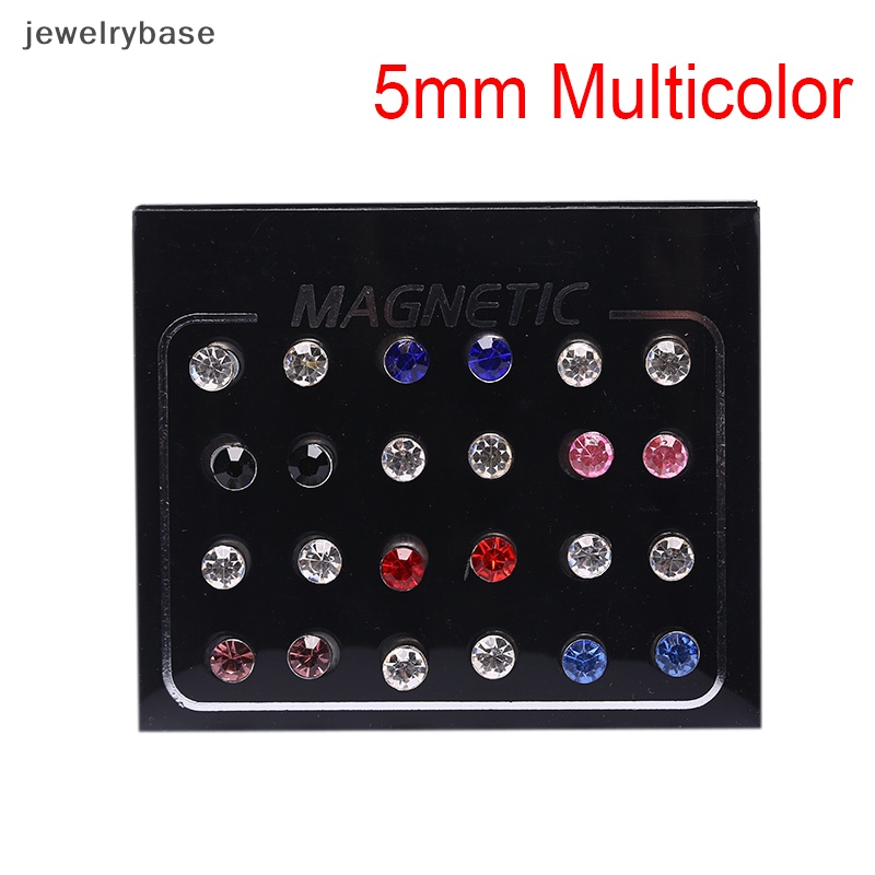 [jewelrybase] 24pcs/set Magnetik Non Klip Bulat Berlian Imitasi Stud Earrings Butik Perhiasan