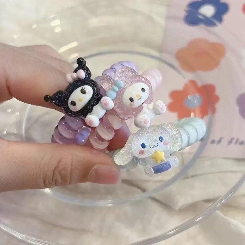 sanrio ikat rambut model kabel cinamonrol/melodi/kuromi Gelang Telepon Kartun Coil Karet Gelang Kecil Perempuan Tali Kepala Lucu Serbaguna