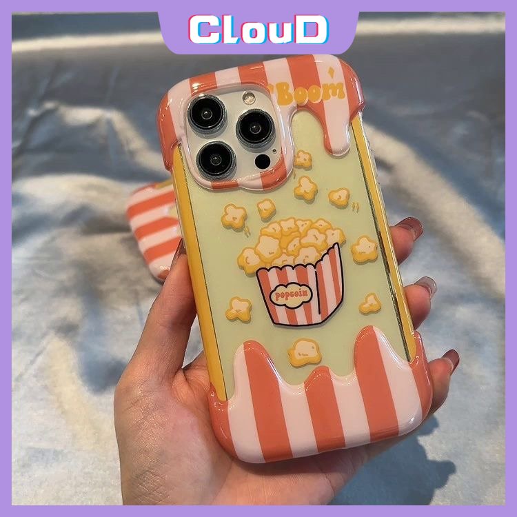 IPHONE Ins Korea Aesthetic Kartun Lucu Popcorn Phone Case Kompatibel Untuk Iphone11 14 12 13 Pro Max7 8 Plus XR 7Plus X XS Max SE 2020 8Plus Silikon Lembut 3D Ice Cream Cover