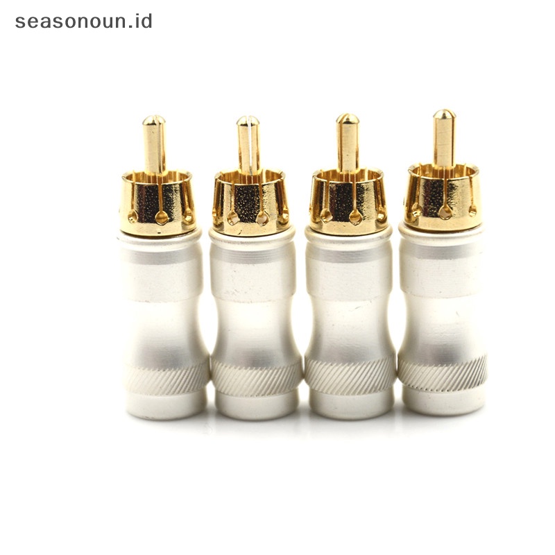 Seasonoun 4pcs Goldplated RCA Male Plug HIFI Kabel Audio Video Konektor Adapter.