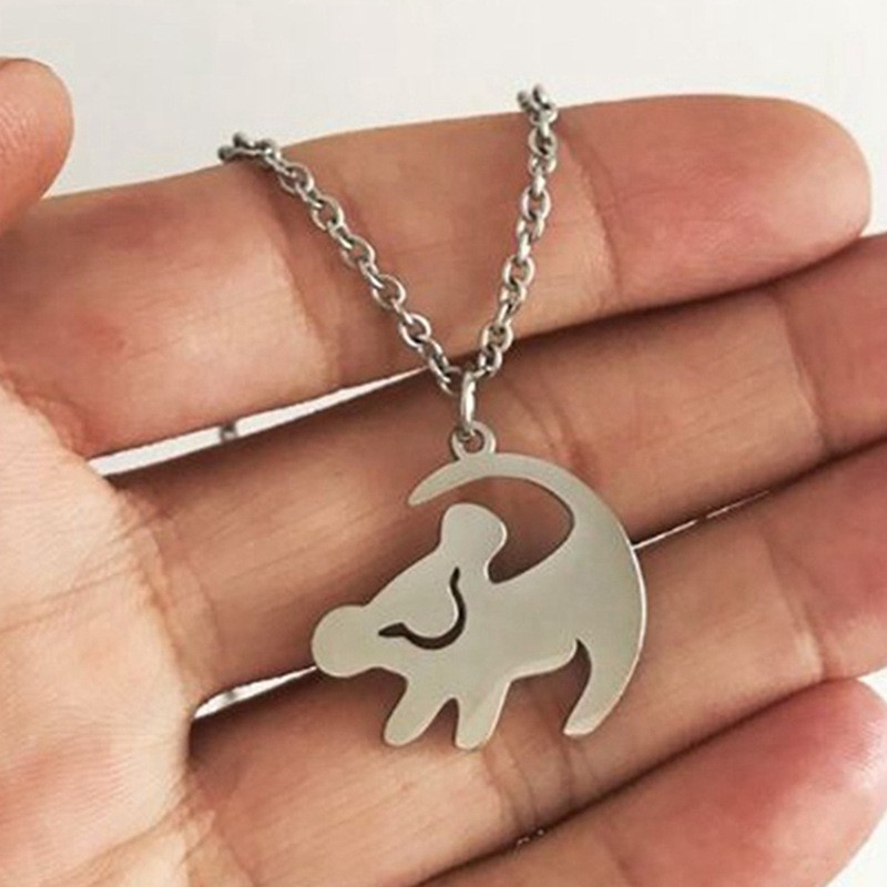 Zh Perhiasan Sederhana Stainless Steel Lion King Simba Liontin Fashion Wanita Kalung Hip Hop Hari Valentine Aksesoris Pesta