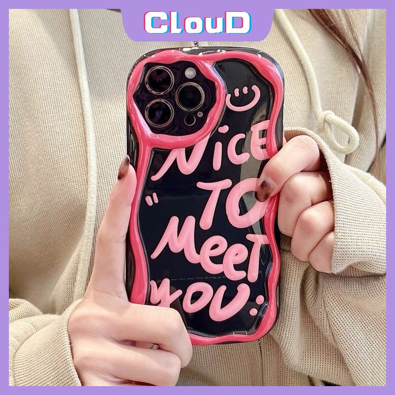 IPHONE Ins Smile Art Letter Case Kompatibel Untuk Iphone11 14 13 12 Pro Max7 6s 8 6 Plus X XR XS Max SE 2020 7plus Fashion 3D Wavy Curved Edge Shockproof Airbag Glossy Lembut Tpu Cover