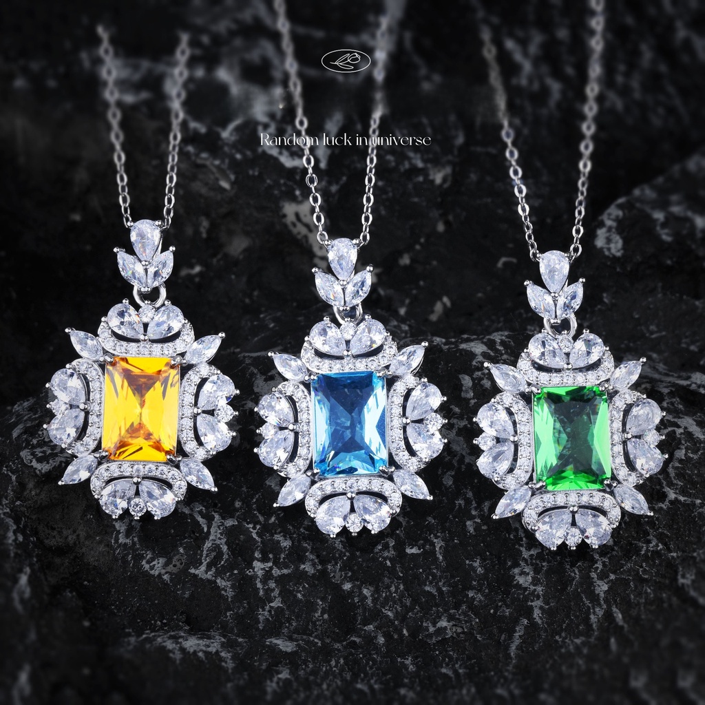 Goldkingdom Fashion Perhiasan Aksesoris Ready Stock Briliant Batu Permata Kalung Liontin Asche Berlian Kuning Laut Biru Harta Karun Berlian Hijau Perempuan