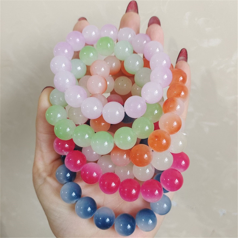 10/12mm Manik-Manik Tangan String Sekitar Jari Lembut Gradien Es Melalui Pink Disk Manik Warna Gelang Tren Permen Perhiasan