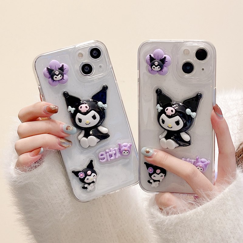 【Crystal resin】3D So Cute Cartoon Kuromi Soft Case IPhone 7 8 Plus XR XS Max 11 12 13 14 Pro Max 14 Plus for Women Girl Gift