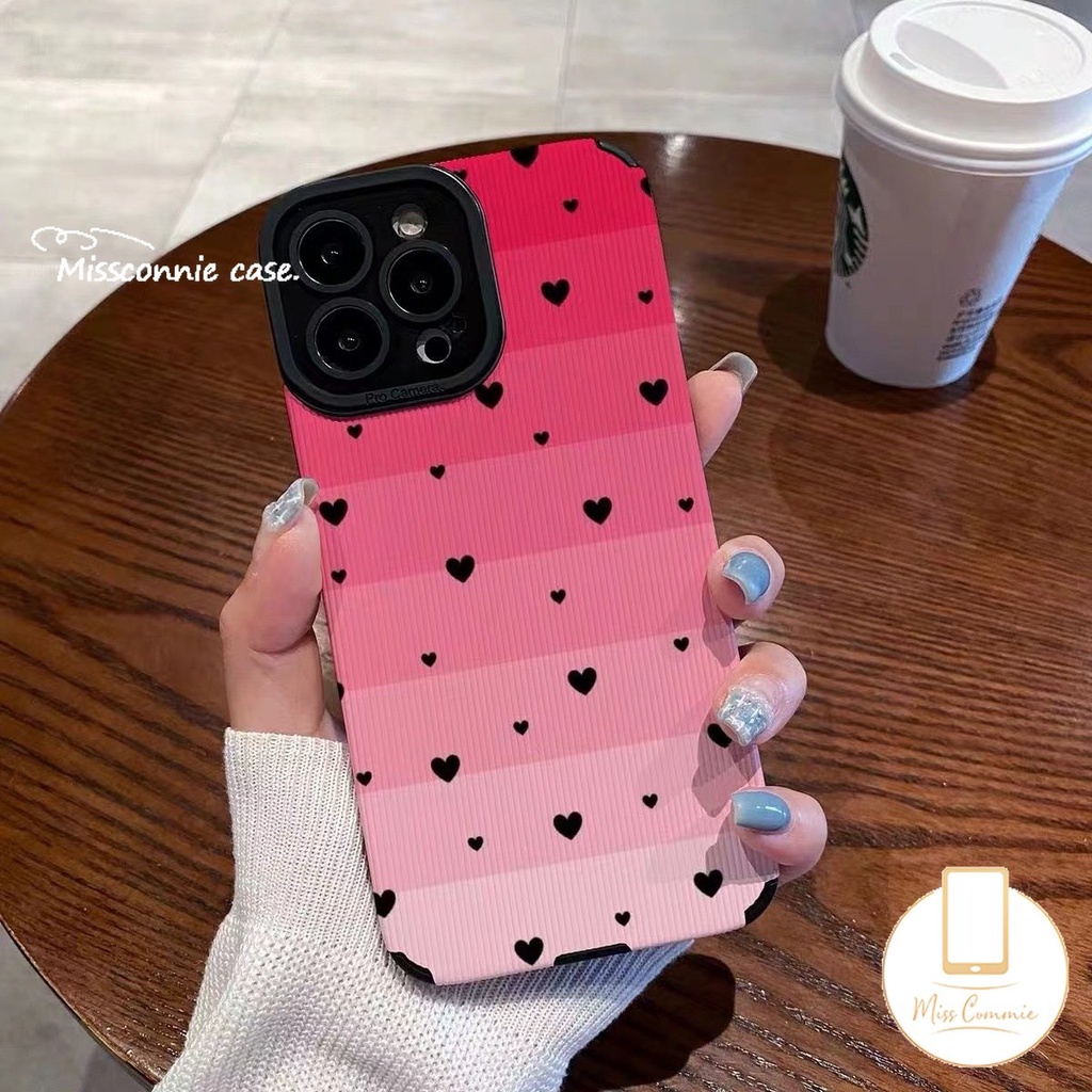 IPHONE Casing Ponsel Tekstur Kulit Warna Gradasi Mewah Untuk Iphone11 12 14 13 Pro Max X7 8 Plus XR XS Max 7Plus Cinta Sederhana Hati Shockproof Silikon Lembut Tpu Cover