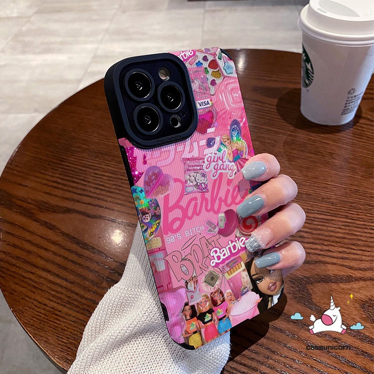 IPHONE Casing Ponsel Tekstur Kulit Mewah Tahan Guncangan Kompatibel Untuk Iphone14 11 12 13 Pro Max7 8 Plus X XR XS MAX Kartun Lucu Putri Cantik Barbie Sarung Silicon Lembut