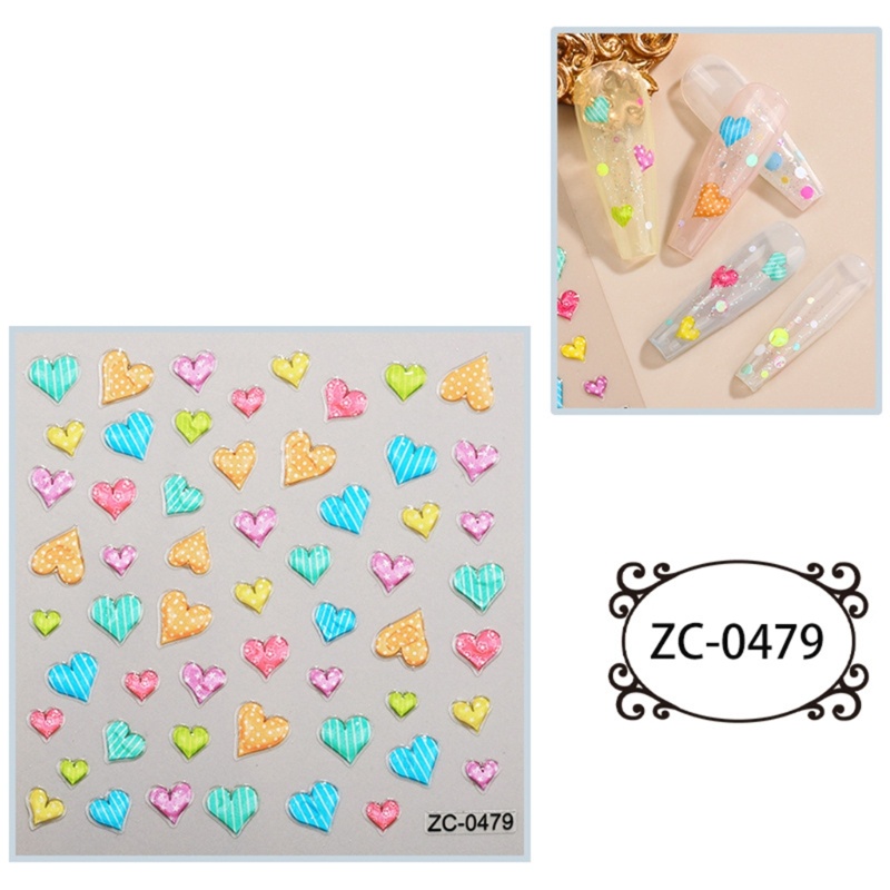 Sa Stiker Nail Art Stiker Kuku 5D Self-Adhesive Heart Nail Stickers Untuk Wanita