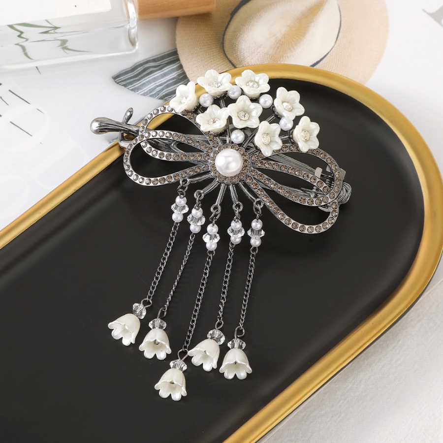 Korea Berlian Imitasi Mutiara Bunga Rambut Klip Manik-Manik Kristal Rantai Rumbai Jepit Rambut Clamp Woman Hair Accessories